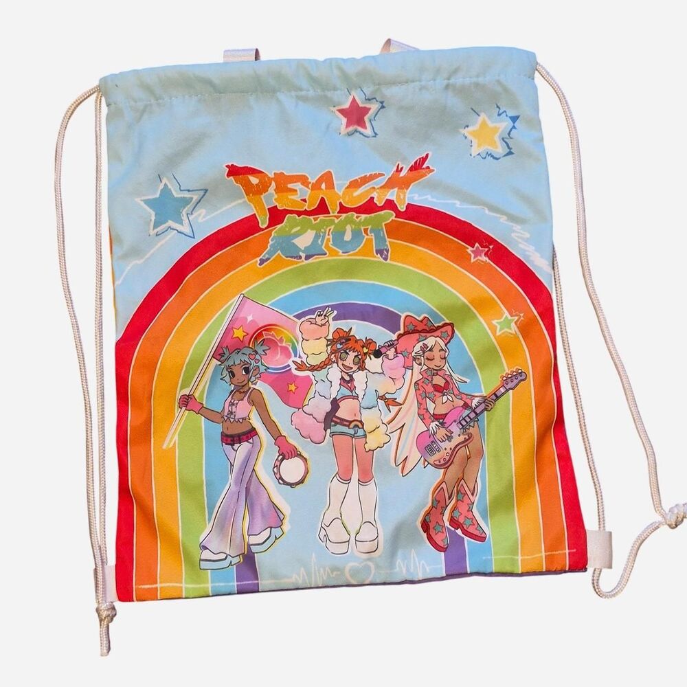 Pop Mart Peach Riot Pride Rainbow Drawstring Bag Cinch Backpack One Size